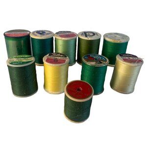 Vintage Green and Yellow Sewing Thread Set of 10